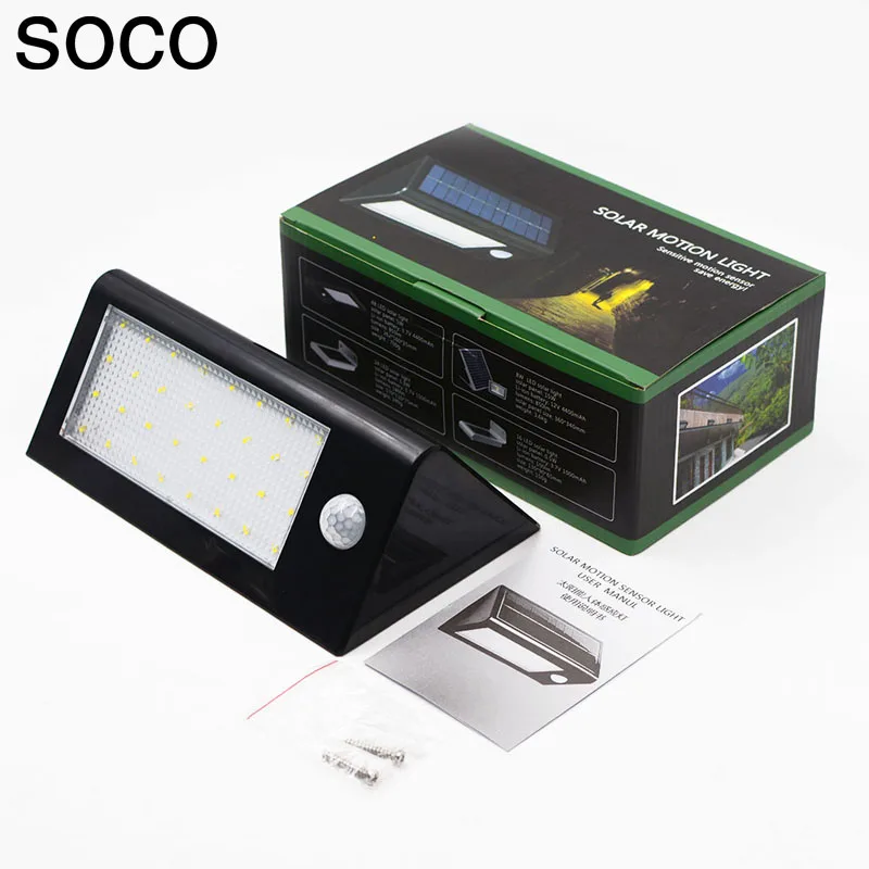 

SOCO 32 LEDs Simple Wall Lamp Solar Outdoor Lights IP65 Waterproof Rechargeable Infrared Motion Sensor Garden Yard Lighting 2018