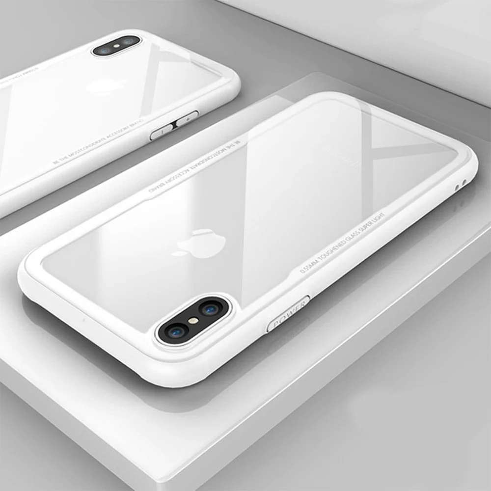 CASEIER Стекло чехол для iPhone X XS Max XR 0,7 мм защитный Стекло чехол для iPhone X XS Max XR 8 7 6 6s принципиально аксессуары чехол на айфон X XS MAX XR 8 7 6 6S PLUS чехол на айфон 7 8 6s 6 Plus X XS MA XR - Цвет: White