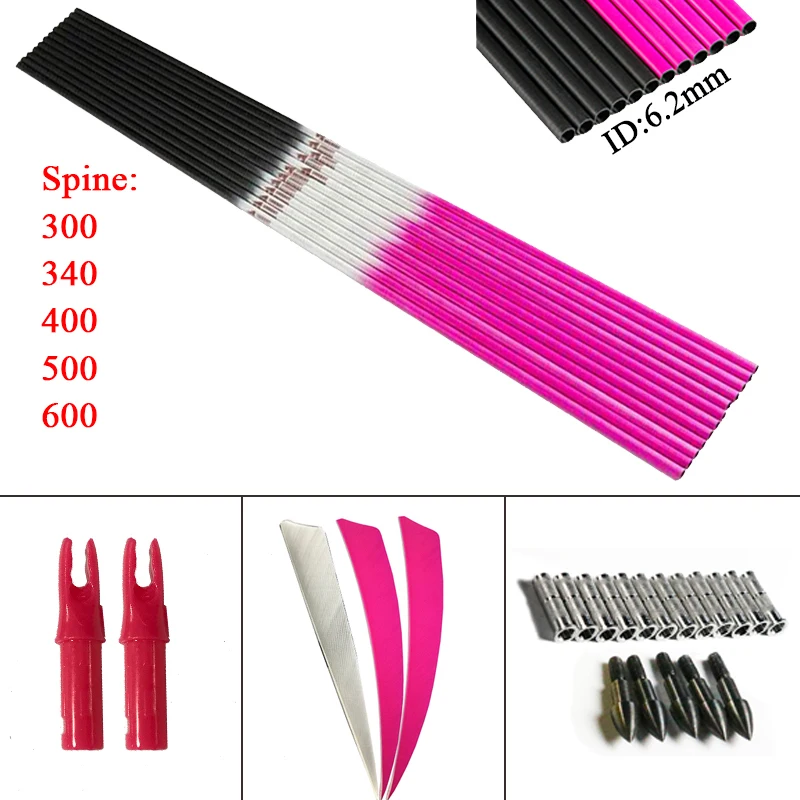 

12pcs Linkboy Archery Pure Carbon Arrows Shaft Spine300-600 5inch Turkey Feather Arrow Point 75gr Compound Bow Hunting
