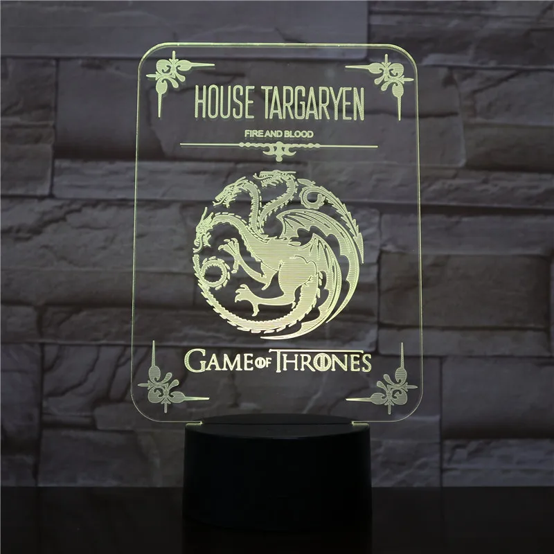 

House Targaryen Logo LED Night Light Touch Sensor 7 Color Changing Child Kids Blood and Fire Game of Thrones Desk lamp Dropship