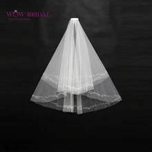 Wowbridal изящные невесты фата двухслойной просто- дизайн бисером края органзы свадебные аксессуары
