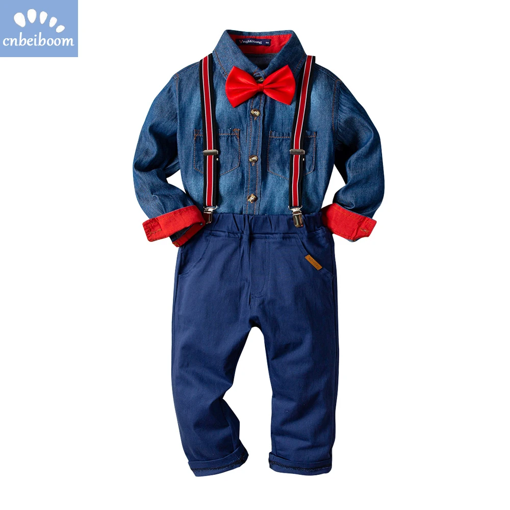 Boy costume for children clothing sets Long sleeve denim shirts and