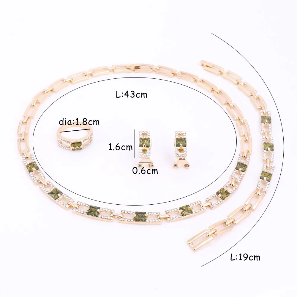 Свадебная вечеринка Ожерелье Ювелирные наборы для женщин модное с зеленым кристаллом и Стразы Золотой цвет кулон аксессуары