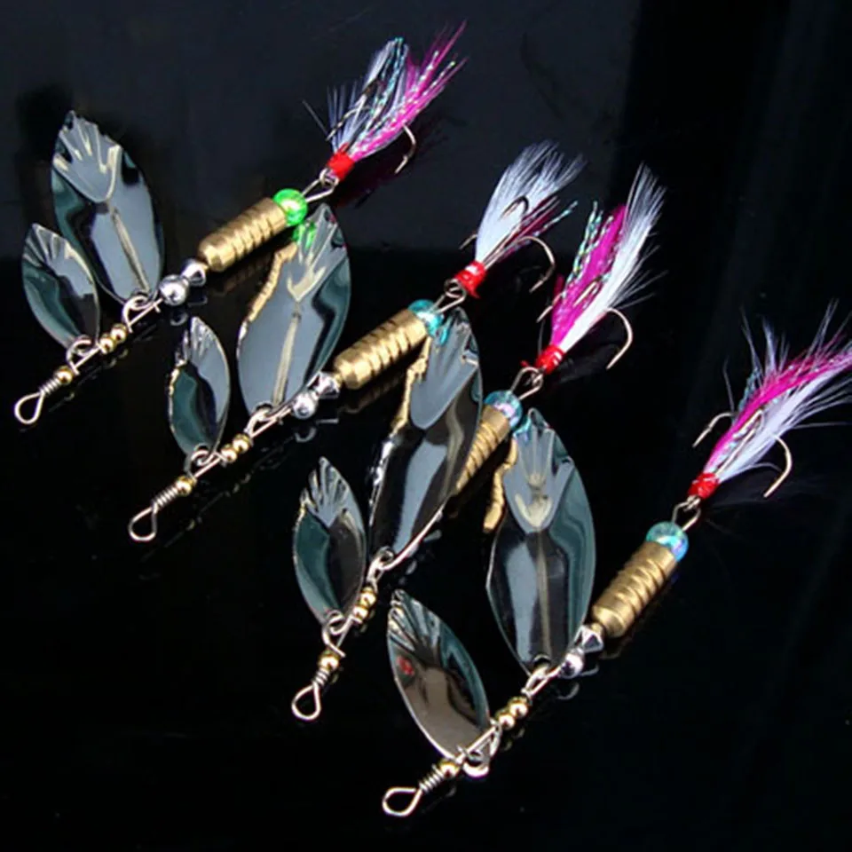

2pcs Long Spinner Metal Fishing Lure Sequins Trout Spinner Spoon Baits Feather Fishhook Tackle Swim bait