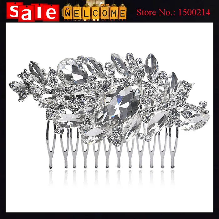 Silver Plated Rhinestone Wedding Hair Comb,Bridal Hair accessories, Crystal Bridal Hair Comb,Long Leaf Wedding Headpiece Jewelry