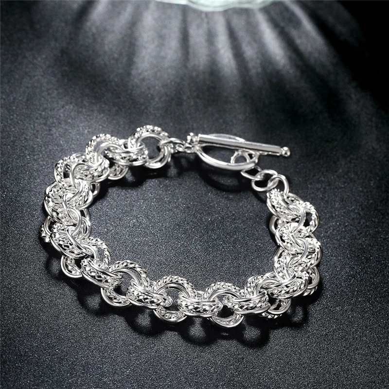 925 серебряный цвет браслеты и браслеты для женщин браслет Круглый Круг цепь браслеты лучший подарок