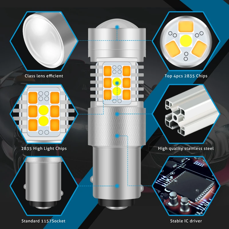 Katur 2 шт. Высокая мощность DC12V 1157 BAY15D Белый Ambor двухцветный светодиодный