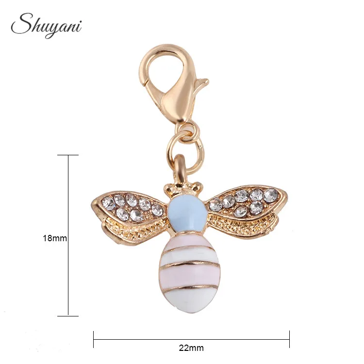 

18*22mm Fashion Animal Floating Locket Charms Enamel Gold Rhinestone Bee Charms Pendant with Lobster Clasp Jewelry Findings