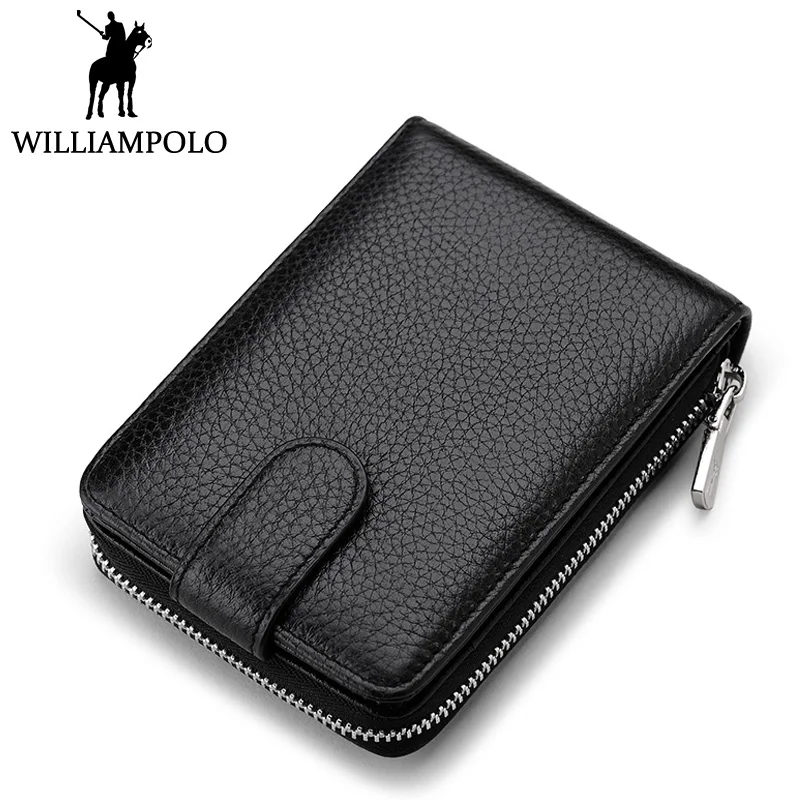 

WILLIAMPOLO Unisex Credit Card Holder Genuine Leather Business Card Case Hasp Box Coin Pocket Wallet Driver License Holder Men