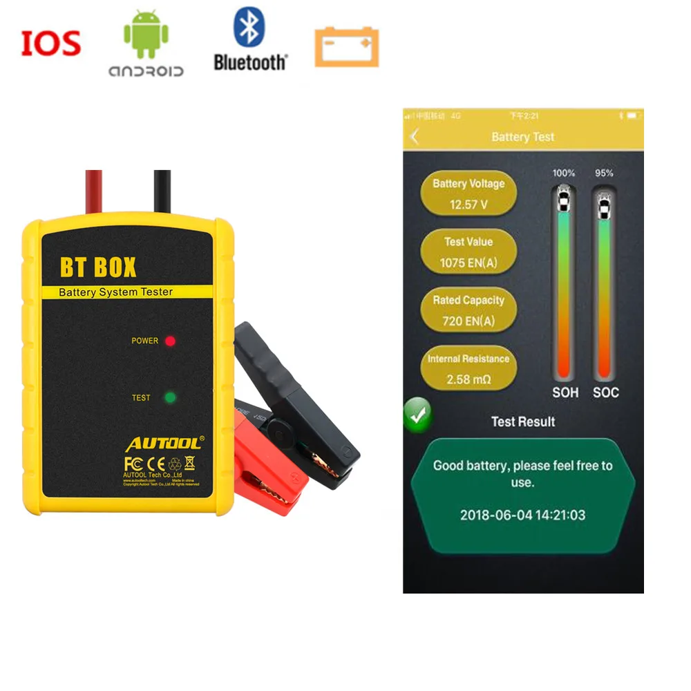 Android AUTOOL BT BOX Car Diagnostic Battery System Tester Analyzer for iOS