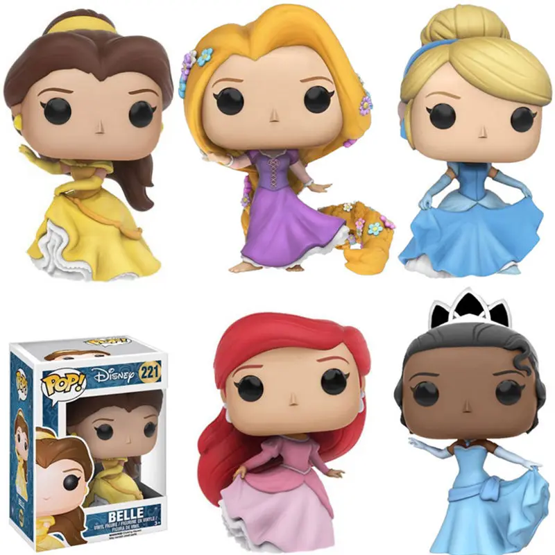 

FUNKO POP Cartoon Princess doll Belle Ariel Rapunzel Cinderella Tiana PVC Action Figure Collection Model toys for Children Gift