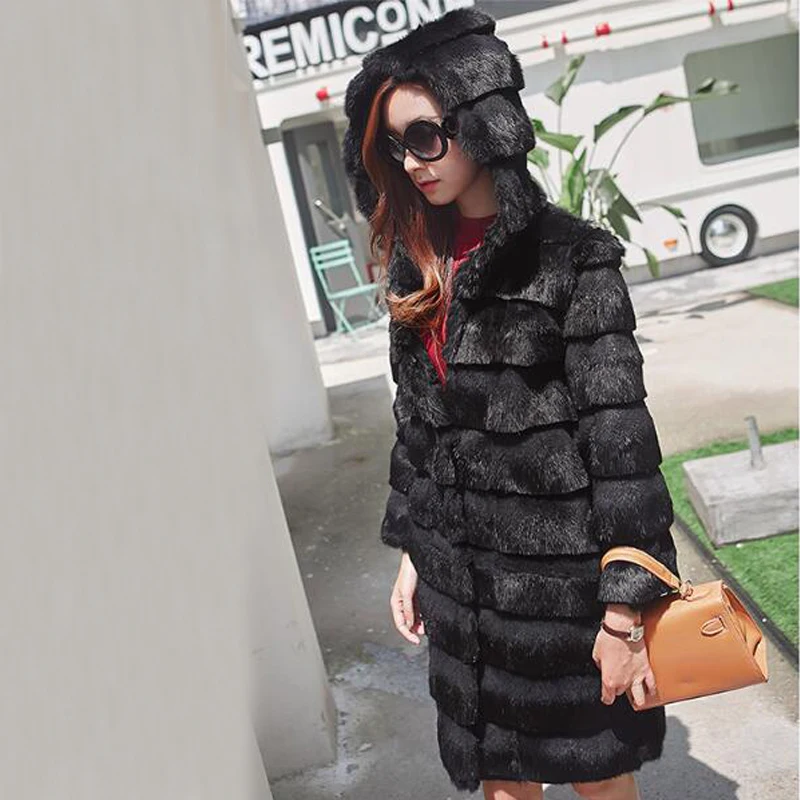 В винтажном стиле Из натурального меха пальто с кроличьим мехом натуральным