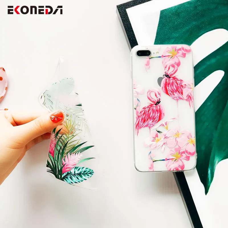 EKONEDA Patterned Flamingo Leaves Floral Case For iPhone 7 Case Silicone For iPhone 8 7 Plus 6 6S X XS Max XR Case Soft Cover