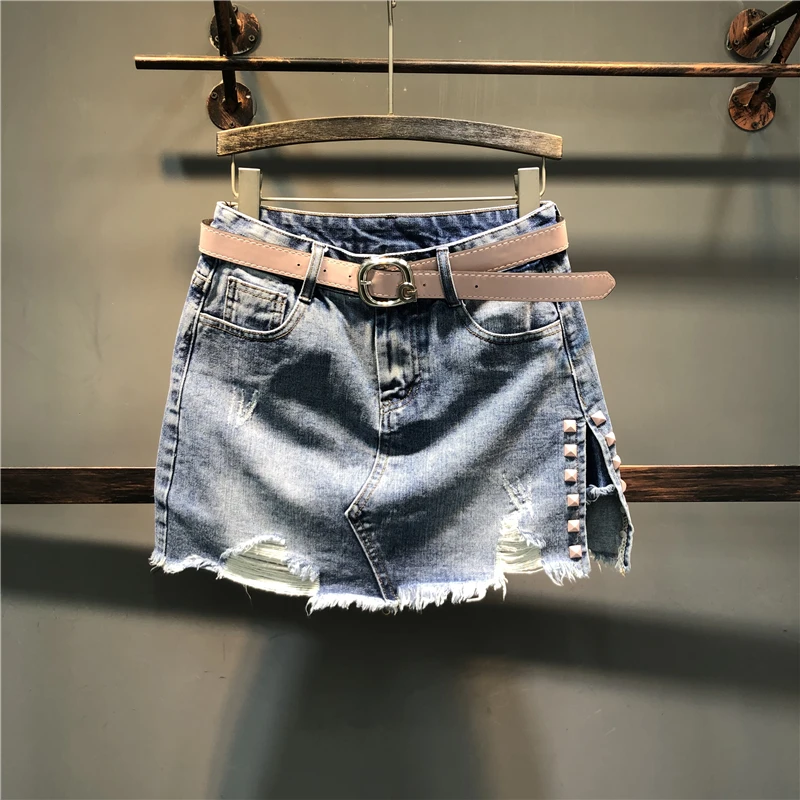 Новые летние женские джинсовые мини-юбки, Необычные Синие сексуальные женские Клубные юбки высокого качества