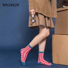 [WPLOIKJD] Осень-зима носки женские милые клетчатые носки Harajuku Забавный бант Элегантные новые носки хлопок женские носки мягкие носки