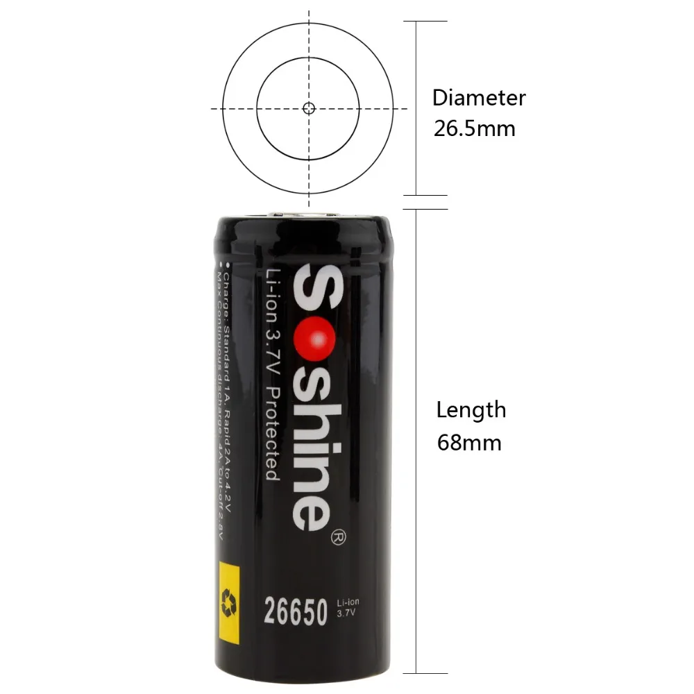 Preise 2 stücke Soshine 3,7 V 5500mAh Große Kapazität 26650 Li Ion Akku mit Geschützt PCB für LED Taschenlampen  scheinwerfer