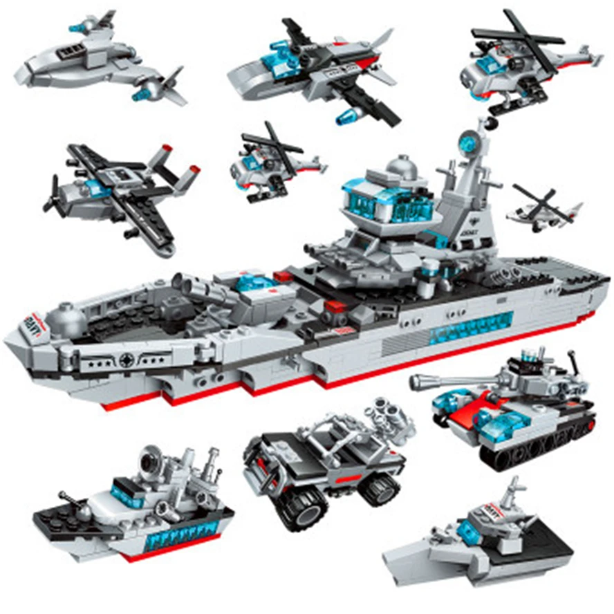 

Enlighten 1411 8 In 1 Cruiser Warship Helicopter Fighter Building Blocks Brick Set Compatible LegoIN Playmobil Toys For Children
