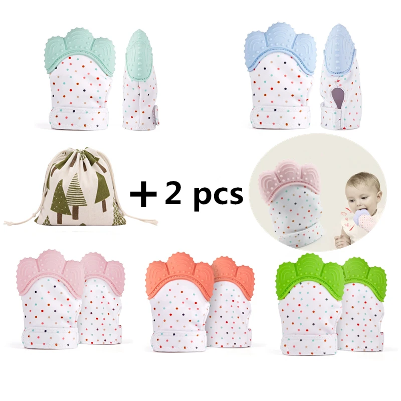 2PCS/One Pair Baby Teether Pacifier Glove With Travel Bag Natural
