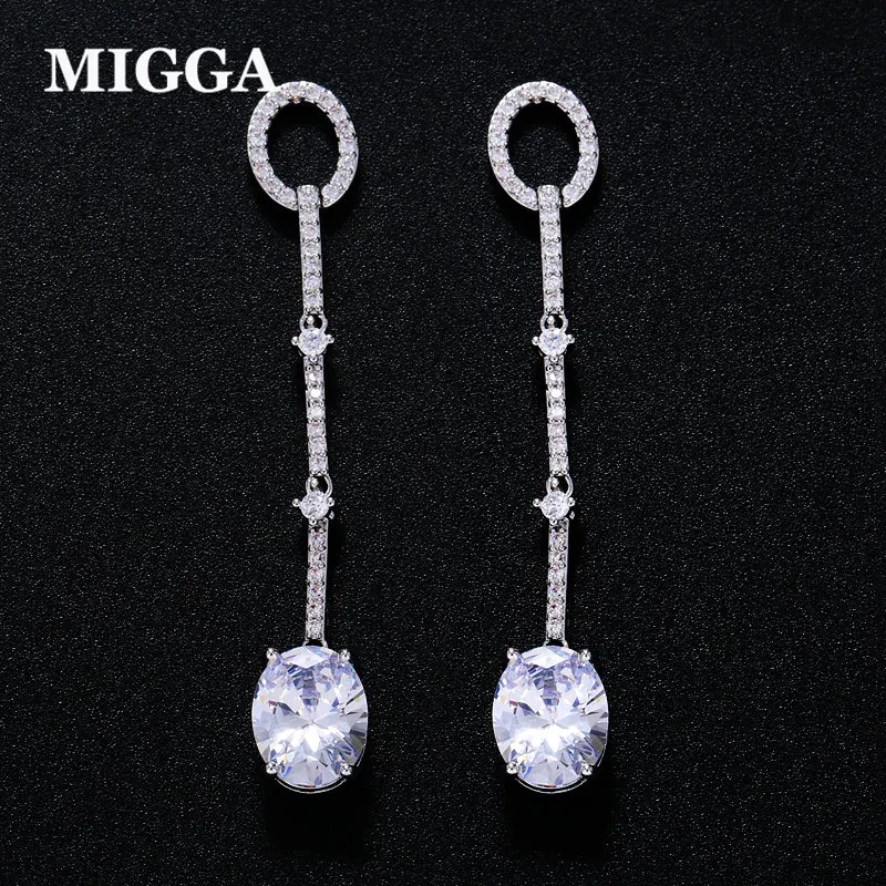 

MIGGA High Quality Party Earrings Fashion Women Jewelry AAA Cubic Zirconia Crystal Geometric Long Dangle Earrings