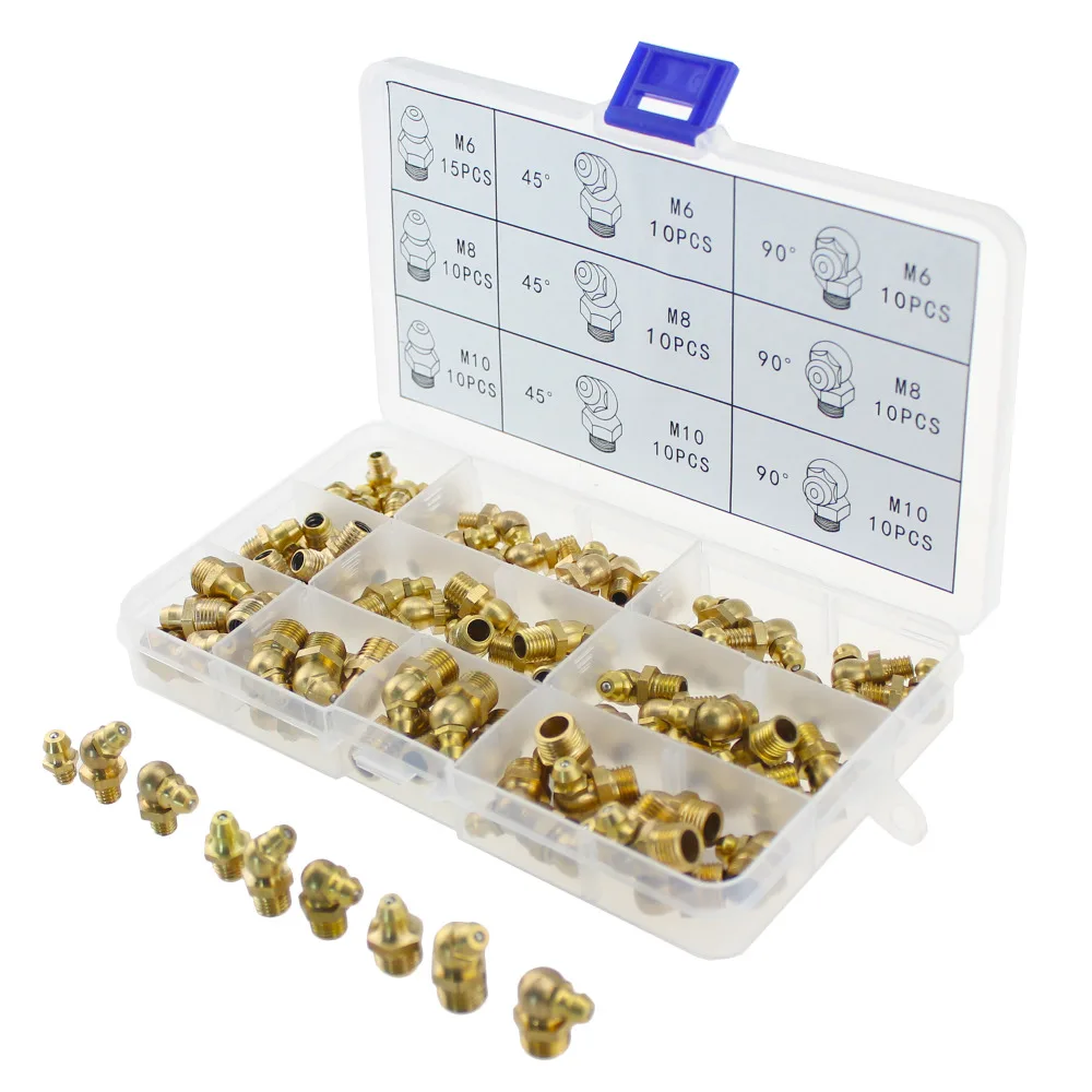 

IZTOSS 95pcs M6/M8/M10 Brass Zerk Grease Nipple Fittings Assortment Kit