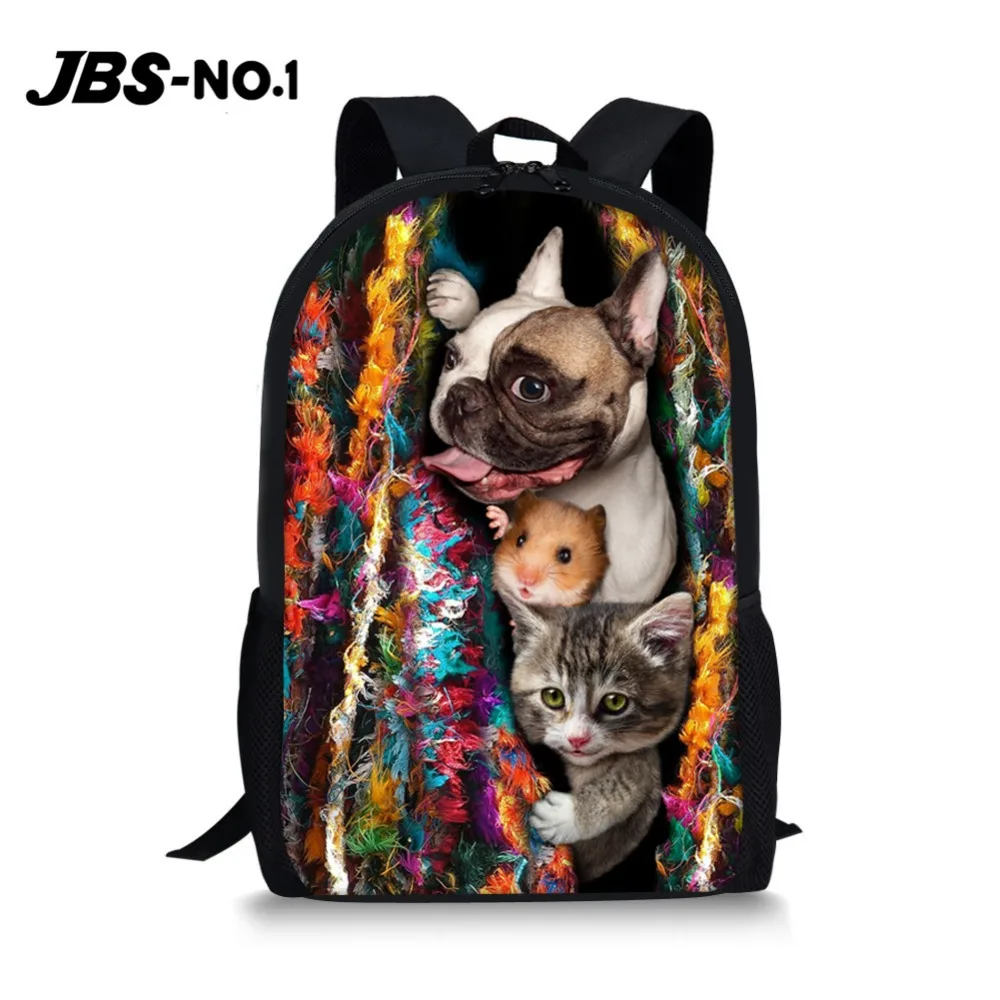 JSB NO.1 Cute Pet Dogs Cat Print School Bags For Girls Animal Schoolbag