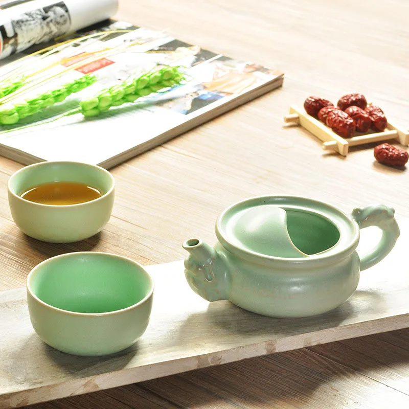 

High quality Ru kiln Tea set Include 1 Pot 2 Cup,Beautiful and easy teapot kettle Ceramics elegant gaiwan,kung fu teaset