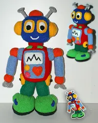 Крючком игрушки амигуруми погремушка разноцветные робот Номер модели: w452