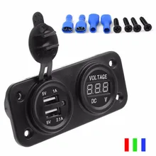 1 предмет 2-в-1 Водонепроницаемый DC 12V Dual USB Автомобильное зарядное устройство Порты и разъёмы Мощность гнездо+ светодиодный цифровой Дисплей вольтметр Панель магнитный держатель с креплением на мотоцикл Зарядное устройство Adaper