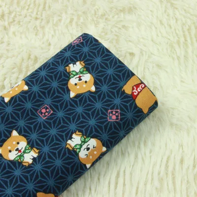 Половина ярда импорт хлопок лен японский мягкий бриз мультфильм собака печать ткань для ручной работы DIY сумка telas A689 - Цвет: navy