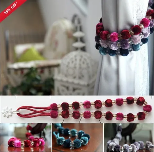 2x Stunning Ball Beaded Silk Curtain Drapes Holdbacks Tiebacks Tie