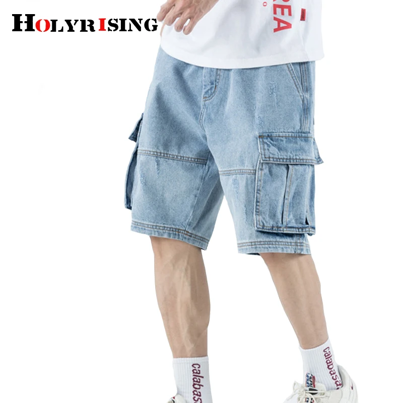 

Denim shorts men's Loose Baggy Denim Short Men Jeans Fashion Streetwear Hip Hop Cargo Shorts Pocket Bermuda Male Blue 18822-5