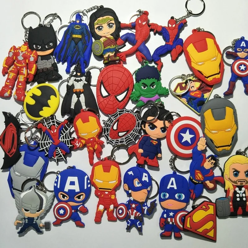 

Avengers Spiderman Deadpool cartoon PVC keychain Batman Iron Man funny personalized double sided soft pendant key chains gifts