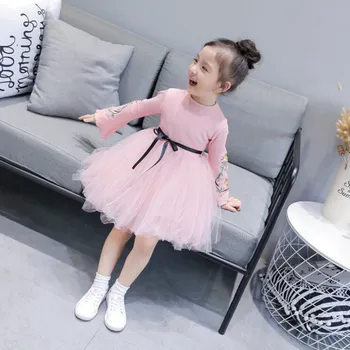 

Baby Clothing Flowers Baby Girl Dress Autumn Long Sleeve Flower Bow Kids Dresses For Girls Mesh Princess Wedding Dresses