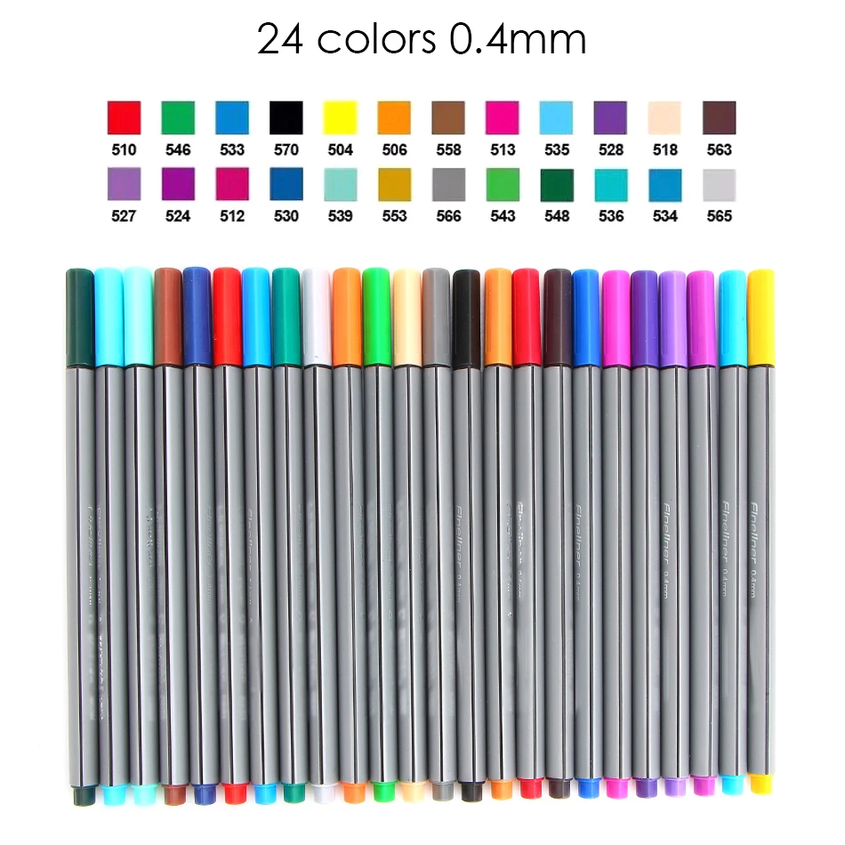 Micron 0.4mm 12/24 Colors Water Based Assorted Ink Non toxic Material