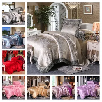 

White Silver Coffee Jacquard Luxury Bedding Set Queen/king Size Bed Set 4pcs Cotton Lace Duvet Cover Fitted/bed Sheet Sets