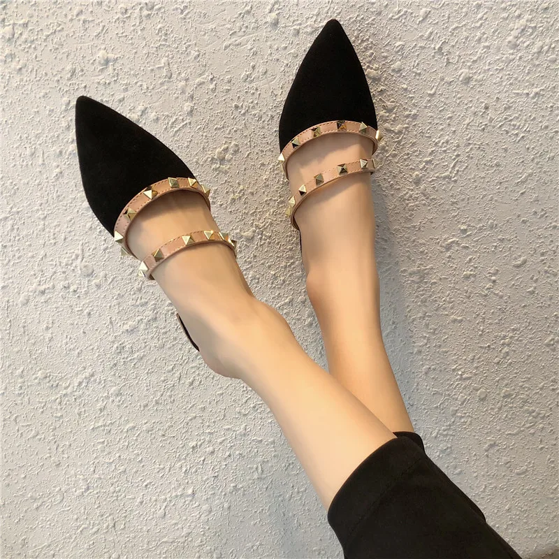 

Kmeioo Mules Women's Studded Pointed Rivet Flat Sandals One Feet Loafers Slippers