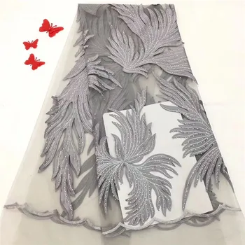 

Latest French net lace textile African tulle mesh lace cloth with embroidery and rhinestones PNZ584(5yards/lot)