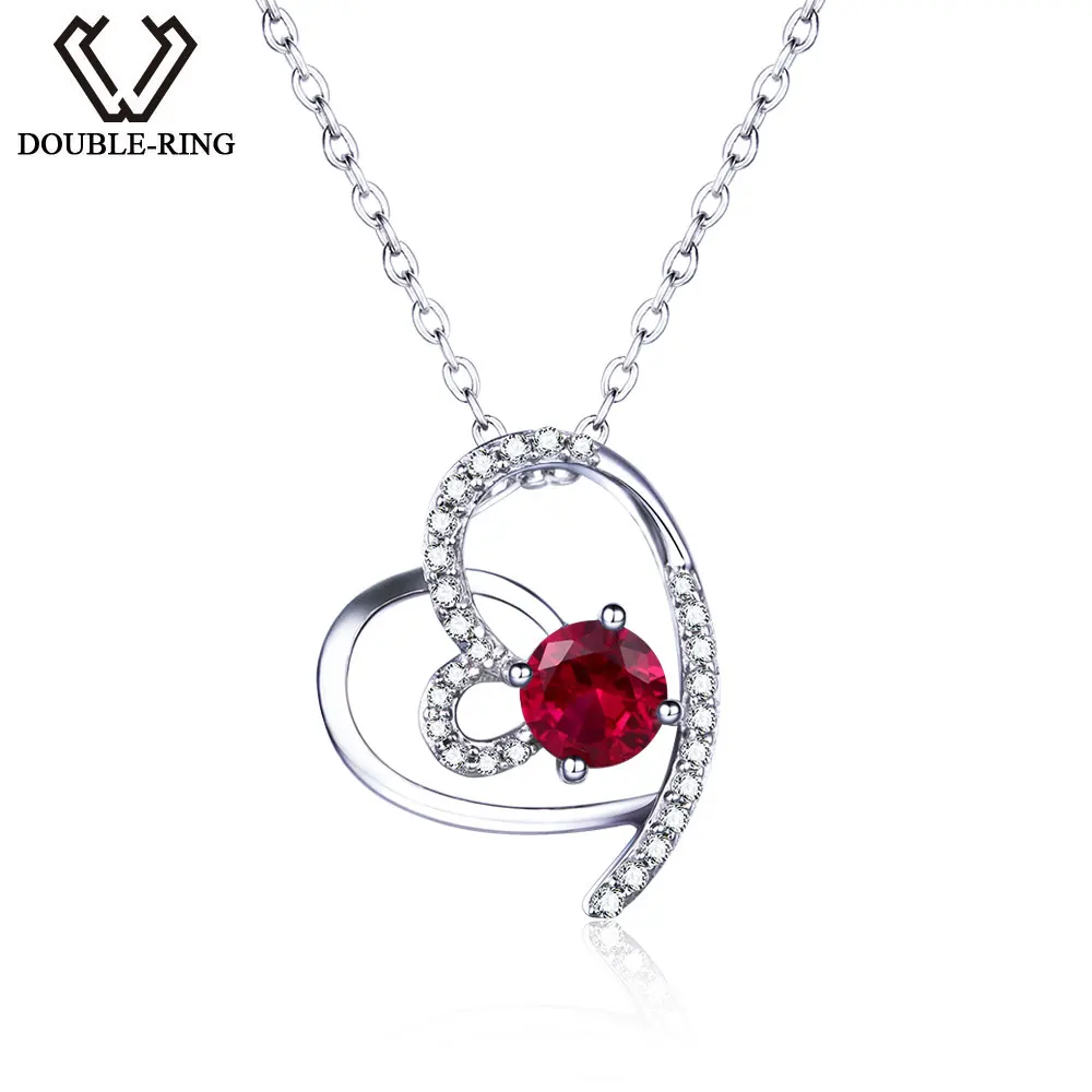 DOUBLE R Genuine Solid 925 Sterling Silver Pendants Created Red Ruby