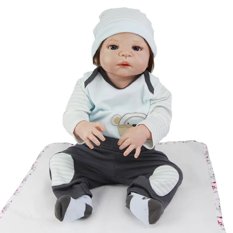 

Rooted Real Human Hair 23 Inch Reborn Dolls Silicone Vinyl Bodied Newborn Boy Realistic Handmade Toy With Pacifier For Sale