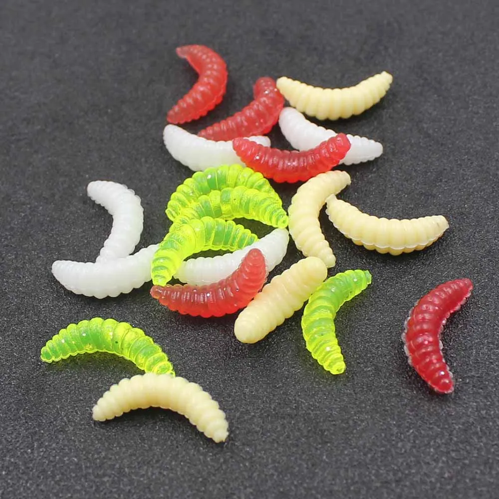 

DONQL 50Pcs/Lot Maggot Grub Fishing Lure Soft Lure Baits Smell Worms Mixed Color Soft Bread Bug Bionic Grubs Trout Fishing Lures