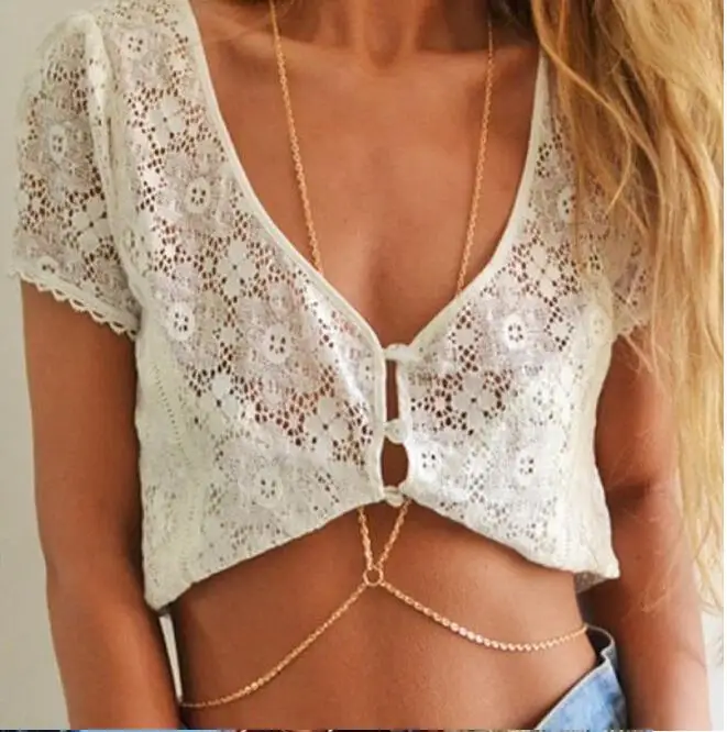 4ND301 Fashion women sexy gold chain choker necklace belly belt chain jewelry women photo