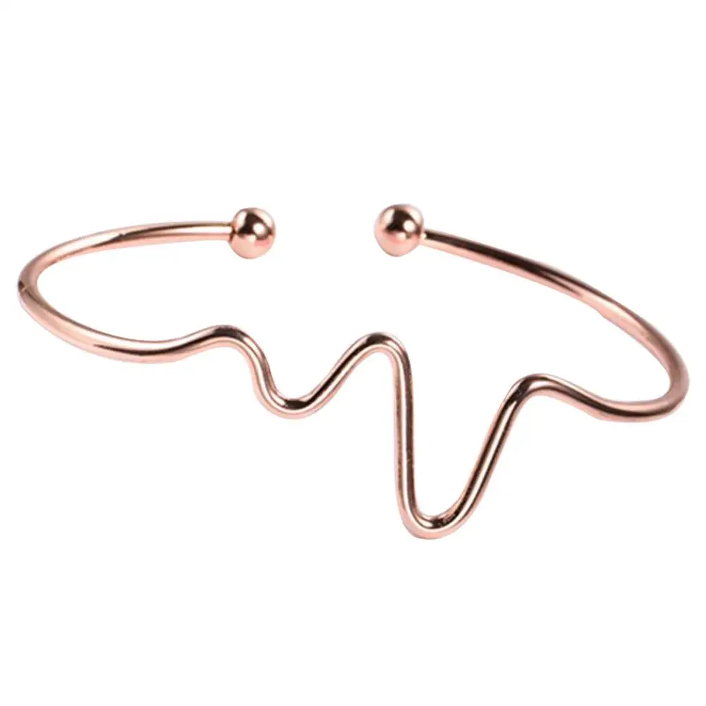 Fashion Simple Women Heart Beat Rhythm ECG Wave Open Ended Bangle Bracelet Party | Украшения и аксессуары