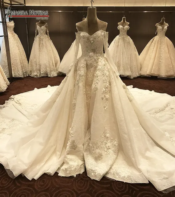 Luxury Long Wedding Dresses Cathedral Train With Sleeves 2018 Luxury Long Wedding Dresses Cathedral Train With Sleeves 2018