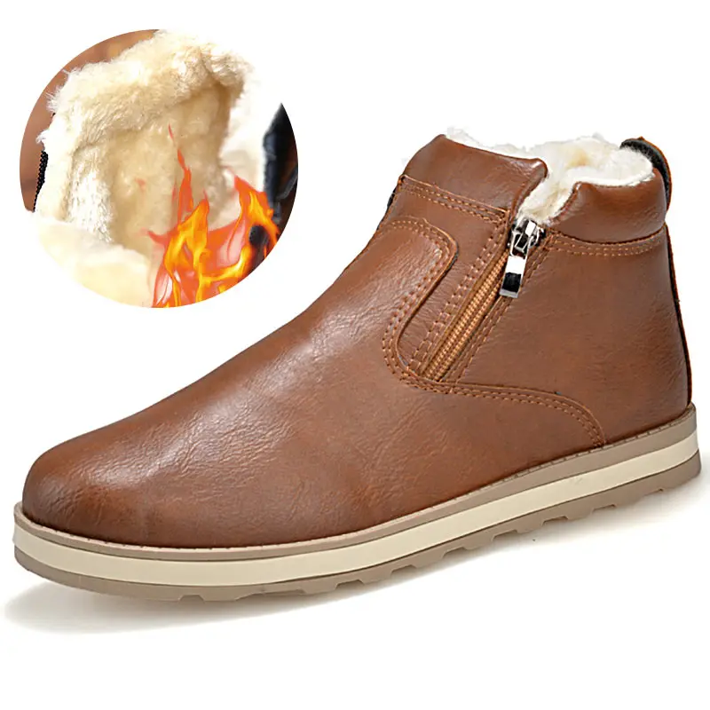 

Winter Snow Boots For Men Quality Fashion Zipper Casual Shoes Male Warm Short Plush Inside Ankle Boots Masculina Botas