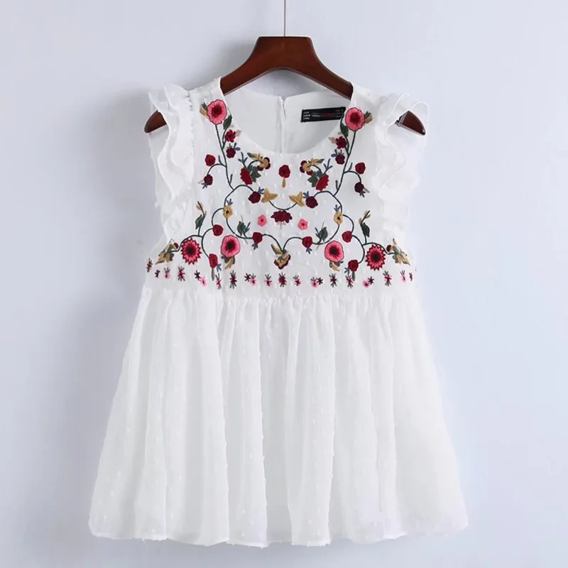 

sweet floral embroidery pleated ruffled shirt cute sleeveless vintage doll blouse ladies summer casual tops blusas