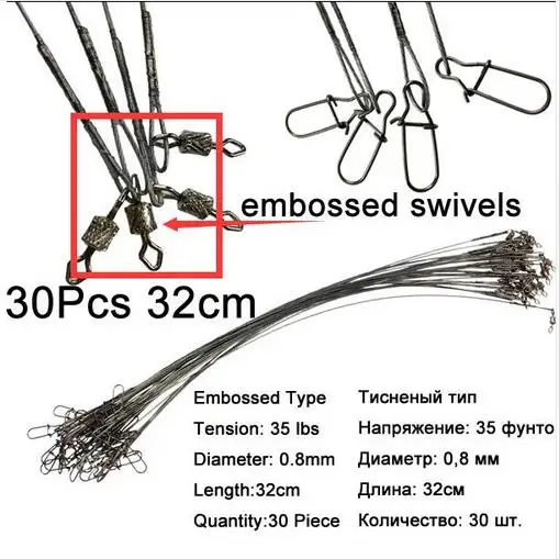 50 шт. 32lb 30 шт. 35lb рыболовная леска стальной проволоки лидер соленой воды Rolling поворотный Duo Lock оснастки рыболовные принадлежности - Цвет: 30pcs 32cm sliver