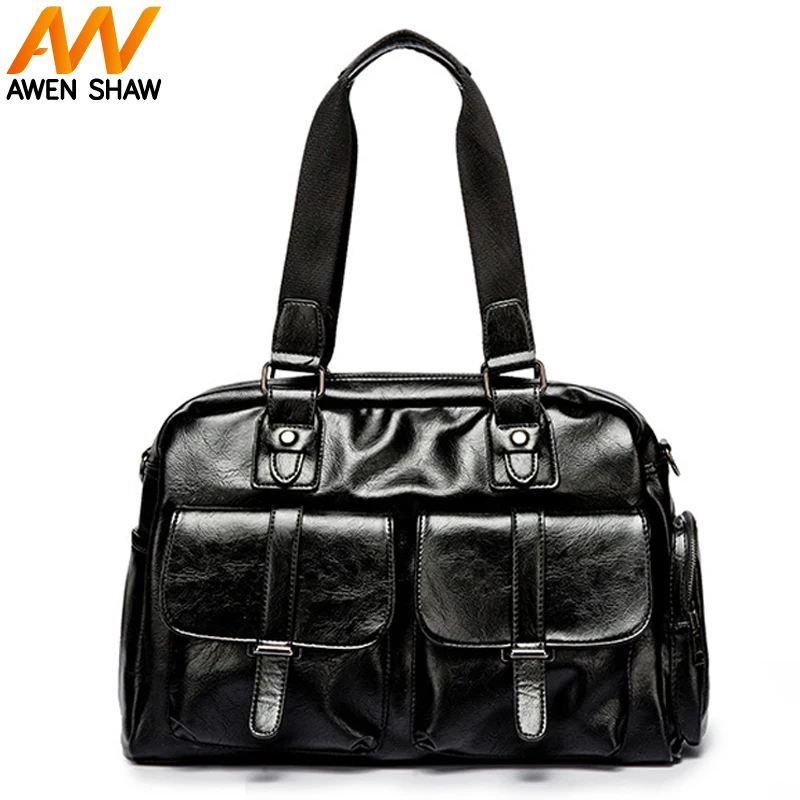 AWEN SHAW модная кожаная мужская сумка на плечо с передним карманом черная деловая мужская сумка дорожная сумка большая емкость дорожная сумка