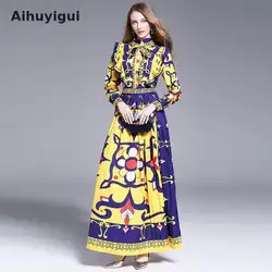 Aihuyigui летнее женское дизайнерское платье для подиума, плиссированное платье с длинными рукавами и воротником-бабочкой, винтажное