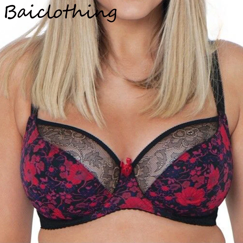 BAICLOTHING размера плюс женский полный охват на косточках кружевной Цветочный