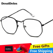 Винтажные очки прозрачные, оправа для женщин и мужчин ретро оптические очки для глаз мужские шестигранные солнцезащитные очки линзы de sol mujer с коробкой